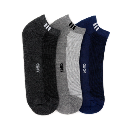 Pack de 3 pares de medias taloneras con logo colores plomo, gris y azul